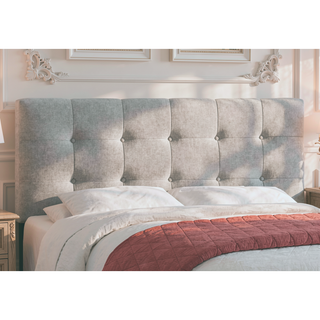 Sunvega Upholstered Queen Size Bed Frame with Tufted Headboard in Grey Linen Look