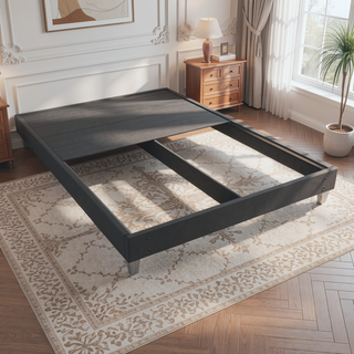Sunvega Easy Assembly Modern Faux-Wood Legs Fabric Covered Twin Bed Frame