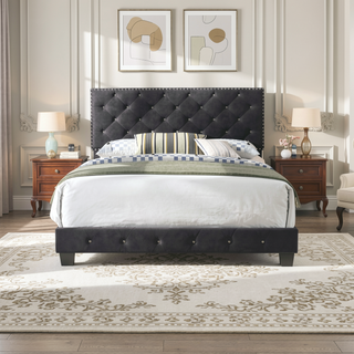 Sunvega Elegant Transitional Black Full Bed Frame For Restful Sleep