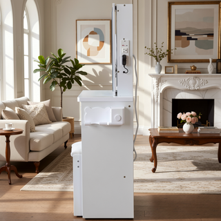 Sunvega Small Space Left Bedside Cabinet Vanity Table with Cushioned Stool and Sliding Mirror