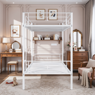 Sunvega Full Over Full Metal Bunk Bed with Chrome Finish and Guardrails
