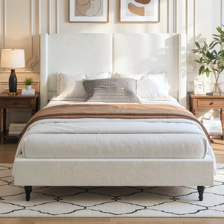 Sunvega King Size Bed Frame with High Back Upholstered Headboard and Boucle Fabric