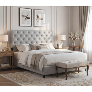 Sunvega Pink Faux Leather Tufted Panel Headboard with Adjustable Height