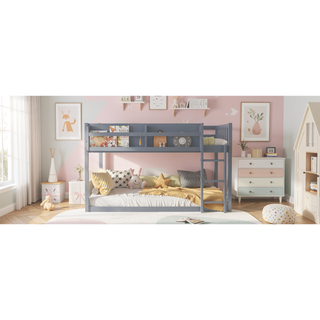 Sunvega Low Twin Over Twin Solid Wood Bunk Bed with Ladder for Kids & Juniors