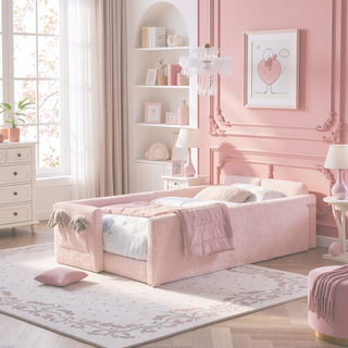 Sunvega Twin Size Upholstered Platform Bed with Cute Rabbit Ear Shaped Headboard