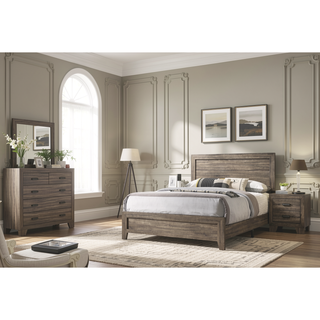 Sunvega Brown Cherry Finish Contemporary Fabric Panel Bed in One Box