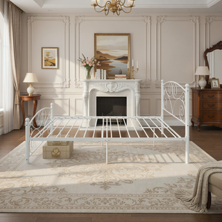Sunvega Unique Flower Sturdy System Metal Bed Frame with Headboard and Footboard