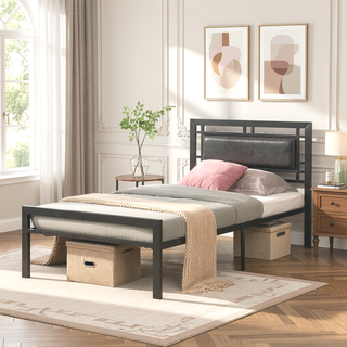 Sunvega Unique Flower Sturdy System Metal Bed Frame with Headboard and Footboard