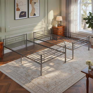 Sunvega Full Over Full Metal Bunk Bed with Chrome Finish and Guardrails