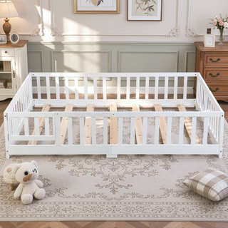 Sunvega Twin Size Floor Bed with Safety Guardrails and Door for Children