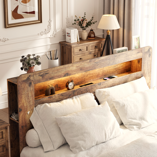 Sunvega Full Size Wood Platform Bed Frame with Storage LED Headboard and 2 USB Ports