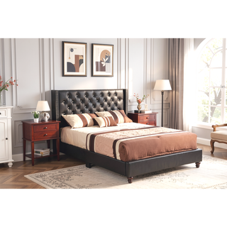 Sunvega Elegant Black Upholstered Queen Bed Frame with Durable Construction