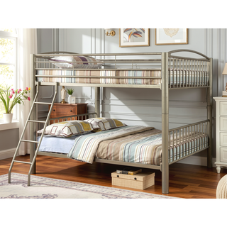 Sunvega Metallic Gold Full Over Full Bunk Bed with Movable Ladder and Contemporary Metal Frame