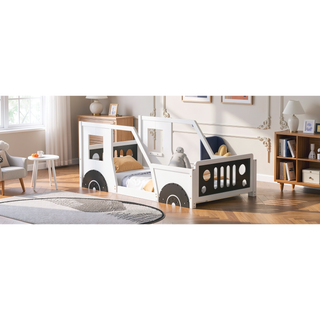 Sunvega Twin Size Blue Classic Car-Shaped Platform Bed with Wheels