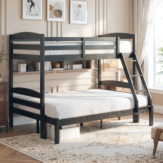 Sunvega Twin over Twin Bunk Bed with Guard Rails in Black Finish