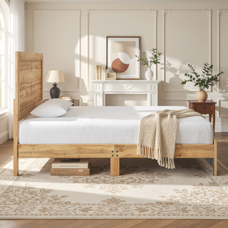 Sunvega Natural Finish Full Bed with Headboard Footboard and Rails
