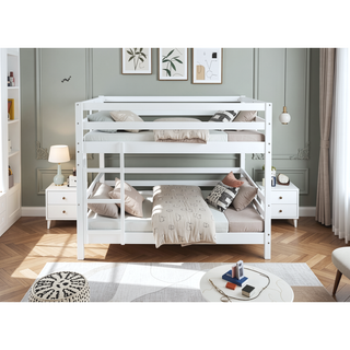 Sunvega Espresso Rubber Wood Low Height Loft Bed with Ladder for Bedroom
