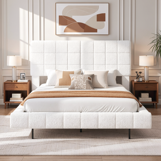 Sunvega King Boucle Floating Bed with Lights and Anti-Collision Corners