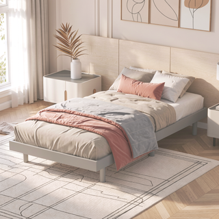 Sunvega Modern Floating Platform Bed Frame in Walnut with Sturdy Wood Construction