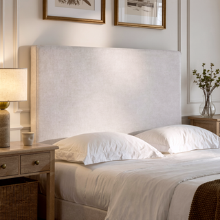 Sunvega Lucas Tall 52" High Upholstered Bed with Textured Ivory Canvas Headboard