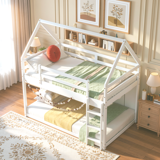 Sunvega Twin Size House Bunk Bed with Slide and Ladder for Kids Room