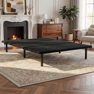 Sunvega Sleek Black Upholstered Twin Platform Bed Base with Ample Underbed Storage