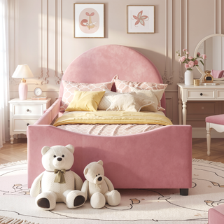 Sunvega Twin Size Upholstered Daybed with Stripe Headboard for Kids Bedroom