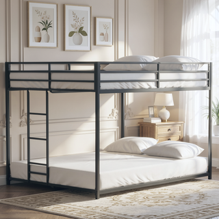 Sunvega Full over Full Metal Bunk Bed with Ladder Guardrails for Kids Adults
