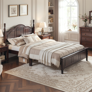 Sunvega Retro Style Solid Wood Platform Bed Frame with Slat Support for Full Size Mattress
