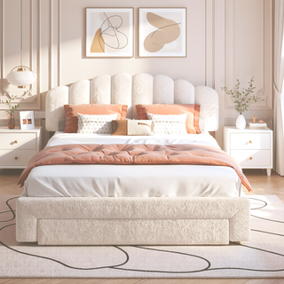 Sunvega Queen Size Upholstered Platform Bed with Storage Drawer and LED Lights