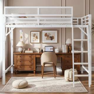 Sunvega Full Metal Loft Bed with Storage Shelf and Ladder for Kids Teens