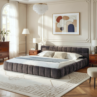 Sunvega King Size Upholstered Bed Frame with Thick Chenille Fabric Headboard