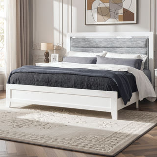 Sunvega White Queen Upholstered Bed with Modern LED Accent Lighting