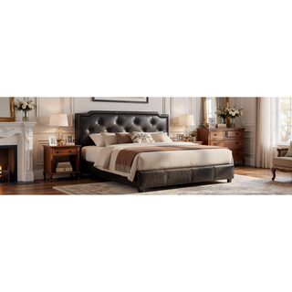 Sunvega Full Bed with Chic Tufted Headboard and Vibrant Blue Hue in One Box