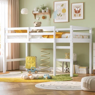 Sunvega Espresso Rubber Wood Low Height Loft Bed with Ladder for Bedroom