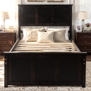 Sunvega Twin Size Platform Bed with Trundle in Espresso Made of Solid Wood