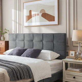 Sunvega Adjustable Height King Size Linen Upholstered Headboard with Metal Leg