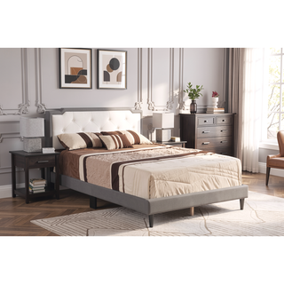 Sunvega Full Bed with Chic Tufted Headboard and Vibrant Blue Hue in One Box