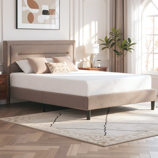 Sunvega Modern Channel Tufted Upholstered Platform Bed with Headboard Brown