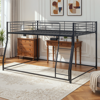Sunvega Modern Metal Bunk Bed with Sloping Stairs Full XL Over Queen