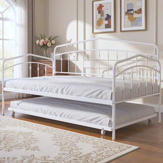 Sunvega Elegant White Twin Daybed with Trundle and Durable Metal Frame
