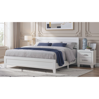 Sunvega White Queen Upholstered Bed with Modern LED Accent Lighting