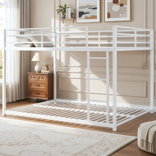 Sunvega Full over Full Metal Bunk Bed with Ladder and Guardrail for Bedroom