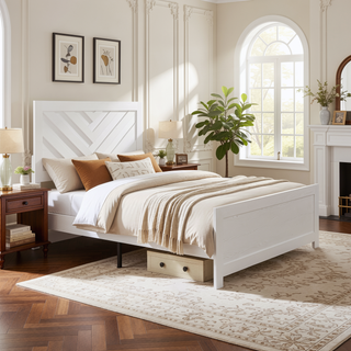 Sunvega Natural Finish Full Bed with Headboard Footboard and Rails