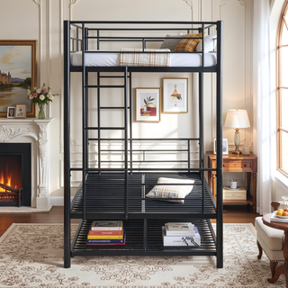 Sunvega Metal Bunk Bed with Trundle for Modern Space Saving Bedroom