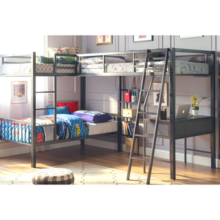 Sunvega Contemporary Silver Grey And Black Metal L-Shaped Triple Bunk Bed