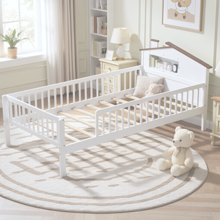 Sunvega Twin Size House Shaped Wood Platform Bed with LED and Built-in Storage