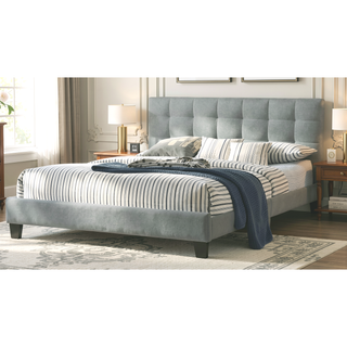Sunvega Modern Light Gray Upholstered Tufted Headboard California King Platform Bed