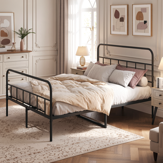 Sunvega Metal Platform Bed Frame with Headboard and Footboard for Underbed Storage