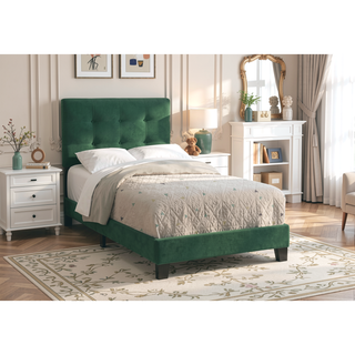 Sunvega Twin Size Green Velvet Upholstered Platform Bed Frame for Youth Bedroom